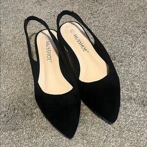 Women's Black faux suede Slingback Flats